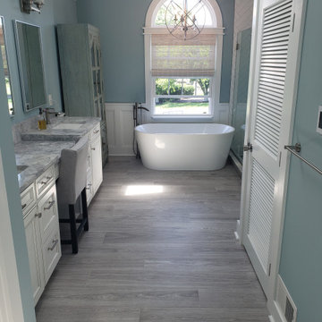 Flanking Vanity with Make-Up Table-Quartz Top, White Cabinetry