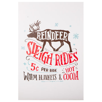 Wood Wall Art with "Sleigh Rides" Writing Design Smooth White Finish