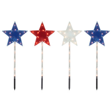 4ct Americana Stars 4th of July Pathway Marker Lawn Stakes, Clear Lights