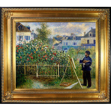 La Pastiche Monet Painting in His Garden at Argenteuil, 1873 w/ Frame, 28.5x32.5