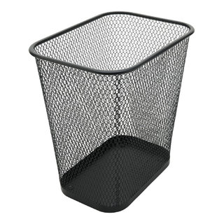 Steel Mesh Rectangular Open Top Waste Basket Bin, Black, 8