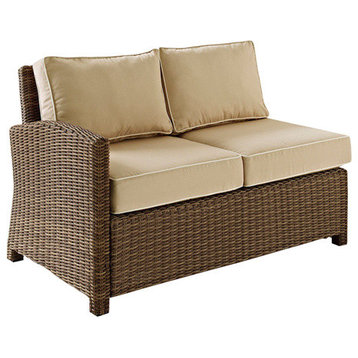 Bradenton Outdoor Wicker Sectional Left Corner Loveseat With Cushions, Sand