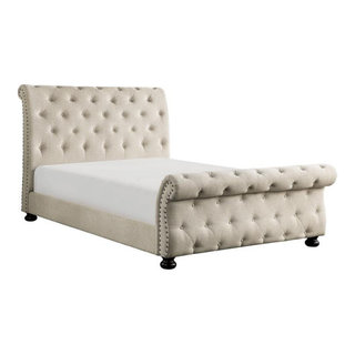 Lexicon Crofton Traditional Chenille Full Upholstered Bed in Beige