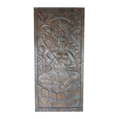Consigned Vintage Carved Saraswati Goddess of Knowledge, Music, Arts Wall Panel