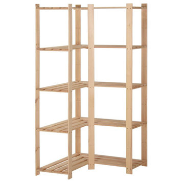 vidaXL Storage Rack 5 Shelf Corner Bookshelf Storage Organizer Solid Wood Pine