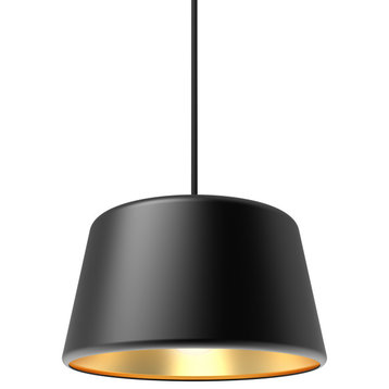 Pillbox 10" Pendant Black WithGold Interior E26 Socket