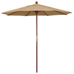 March Products - 7.5' Wood Umbrella, Linen Sesame - The classic look of a traditional wood market umbrella by California Umbrella is captured by the MARE design series.  The hallmark of the MARE series is the beautiful 100% marenti wood pole and rib system. The dark stained finish over a traditional marenti wood is perfect for outdoor dining rooms and poolside d- cor. The deluxe push lift system ensures a long lasting shade experience that commercial customers demand. This umbrella also features Sunbrella fabrics, which are built on a foundation of solution-dyed acrylic yarn, the most resilient and solid material for prolonged sun exposure, to offer even longer color retention rating than competing material sources.