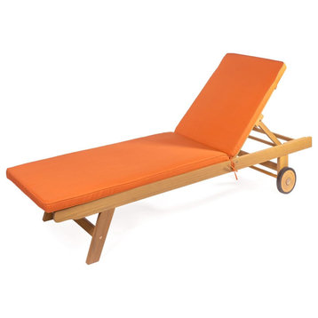 Modern Classic Outdoor Chaise Lounge, Adjustable Backrest & Wheels, Orange