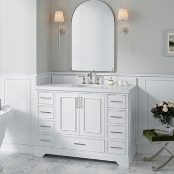 Ariel Stafford 49" Single Oval Sink Bathroom Vanity, White, 1.5 White Quartz