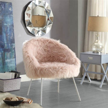 Posh Living Anthony Faux Fur Fabric Accent Chair with Metal Legs in Rose