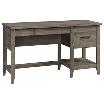 Pemberly Row Engineered Wood Single Pedestal Desk in Pebble Pine