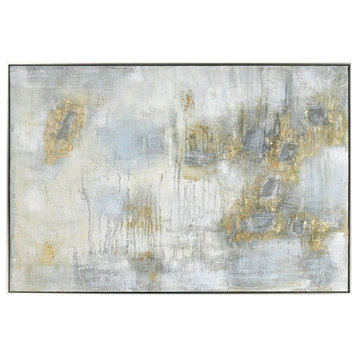 Framed Abstract Gray and Gold Accented Acrylic Painting on Canvas for Lu