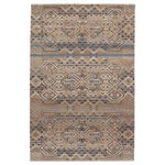 Jaipur Living - Nikki Chu by Jaipur Living Tamari Tribal Tan/Blue Area Rug 5'x7'6" - Inspired by the African motifs, the Sanaa collection by Nikki Chu is the perfect combination of statement-making patterns and easy-to-decorate-with hues. The Tamari rug boasts a detail-rich tribal design in tones of tan, brown, taupe, and hints of pink and blue. Ivory fringe trim adds texture and vintage allure. This power-loomed rug features a plush and durable blend of polyester and polypropylene, lending the ideal accent to high-traffic spaces.