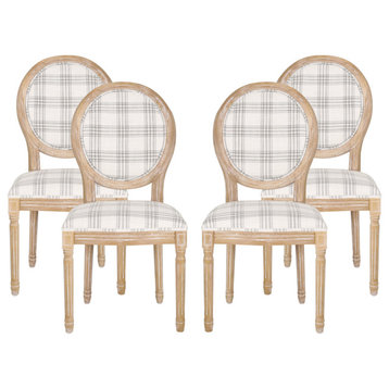 Lariya French Country Fabric Dining Chairs (Set of 2), Grey Plaid + Natural, Four (4) Dining Chairs