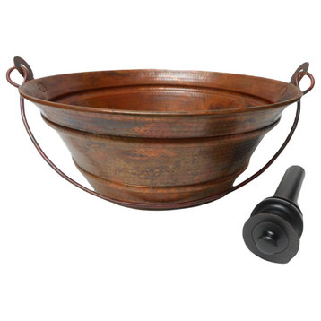 Natural Patina Copper Vessel Bucket Bath Sink with Drain