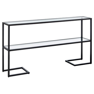 Errol 55'' Wide Rectangular Console Table with Glass Top in Blackened Bronze