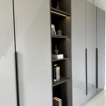 Floor-To-Ceiling Display Cabinet – Gloss Door + LED Lit Open Nook Design