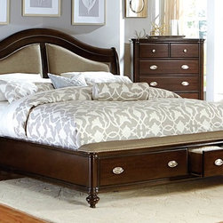 HOMELEGANCE MARSTON DARK CHERRY UPHOLSTERED QUEEN STORAGE PLATFORM BED - Panel Beds