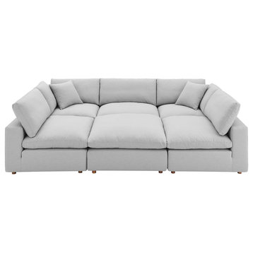 Modway Commix 6-Piece Overstuffed Fabric Sectional Sofa in Light Gray