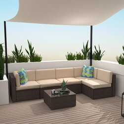6 Piece Patio Sectional Furniture Outdoor Wicker Funiture Patio Conversation Set - Outdoor Sofas