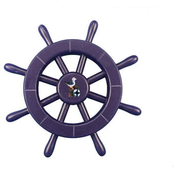 Decorative Ship Wheel With Seagull, Dark Blue, 12''