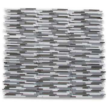 Glass Mosaic Tile Grey Blends Glass Modern Random Linear Brick Tile, 1 sheet