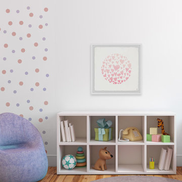 "Pink Circle Hearts" Framed Painting Print