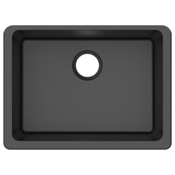 Winpro Undermount Kitchen Sink, Single Bowl, Granite Quartz, 25", Black