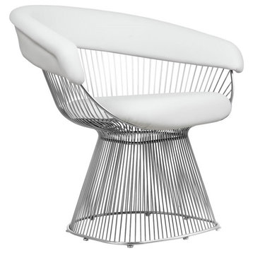 Pangea Home Fern 17.5" Faux Leather & Stainless Steel Arm Chair in White/Silver