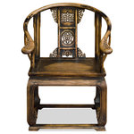 China Furniture and Arts - Distressed Elmwood Ming Imperial Palace Arm Chair - Made in a style developed during the Ming Dynasty 1368-1644 originally for the comfort of court aristocrats, the arm chair's elegant clean shape fits any environment. Hand-carved cloud motif at the corners and chair's back panel add to its elegant silhouette. Constructed in Elmwood using traditional joinery techniques, which provides long lasting durability. Hand-rubbed distressed finish black.