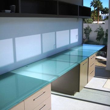 Home Office with a Cool Etched Glass Desk Top