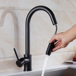 Pull Out Kitchen Tap Black Bronze Brass Mixer Water Kitchen Sink Tap T0171P - Kitchen Faucets