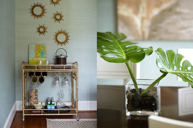 Trendy dining room photo in Raleigh with blue walls