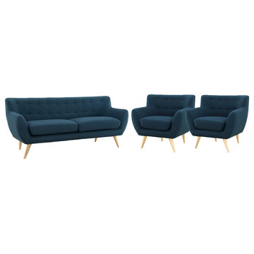 Modern Contemporary Urban Living Armchair and Sofa Set, Navy Blue