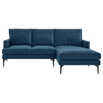 Modway Evermore Right-Facing Metal and Fabric Sectional Sofa in Azure Blue
