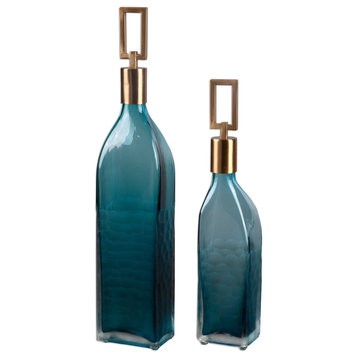 Annabella Teal Glass Bottles, 2-Piece Set
