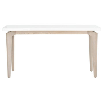 Retro Modern Console Table, Tapered Legs & Floating Like White Top, Gray