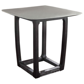 Square Marble Top Counter Height Wooden Table With Sled Base Gray - Saltoro