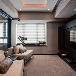 This is an example of a contemporary home cinema in Hong Kong.