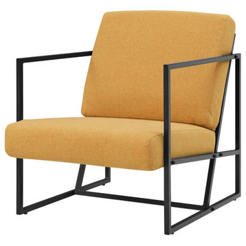 Comfortable Accent Chair, Metal Frame With Polyester Cushioned Seat, Mustard