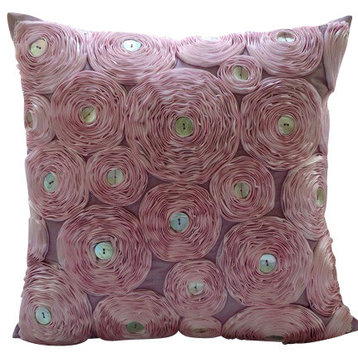 Ribbon Pink Rose Flower Pink Shams, Art Silk 24x24 Pillow Sham, Vintage Romance