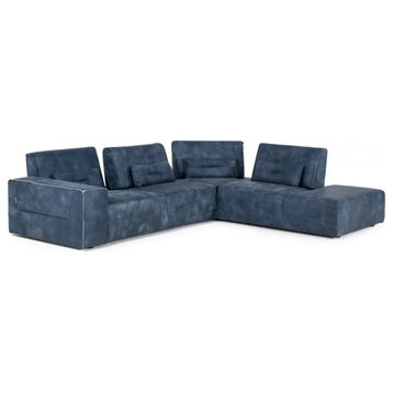 Cleo Italian Modern Dark Blue Leather Right Facing Sectional Sofa