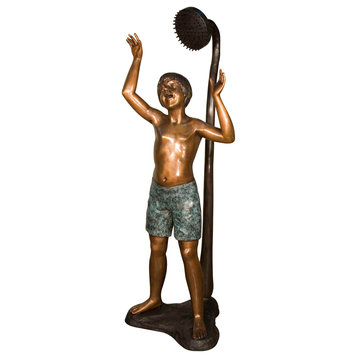 Boy Rinsing Off Bronze Sculpture