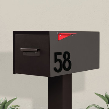 Malone Post-Mounted Mailbox + House Numbers, Brown, Black Font, With Post
