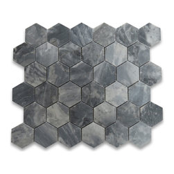 Stone Center Online - Bardiglio Gray Dark Grey Marble 2 inch Hexagon Mosaic Tile Polished, 1 sheet - Mosaic Tile
