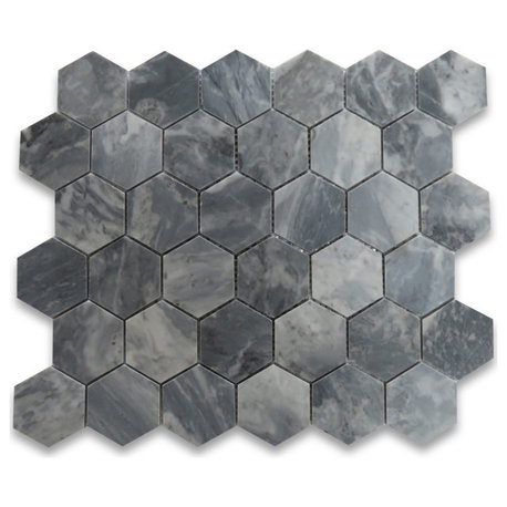 Bardiglio Gray Dark Grey Marble 2 inch Hexagon Mosaic Tile Polished, 1 sheet
