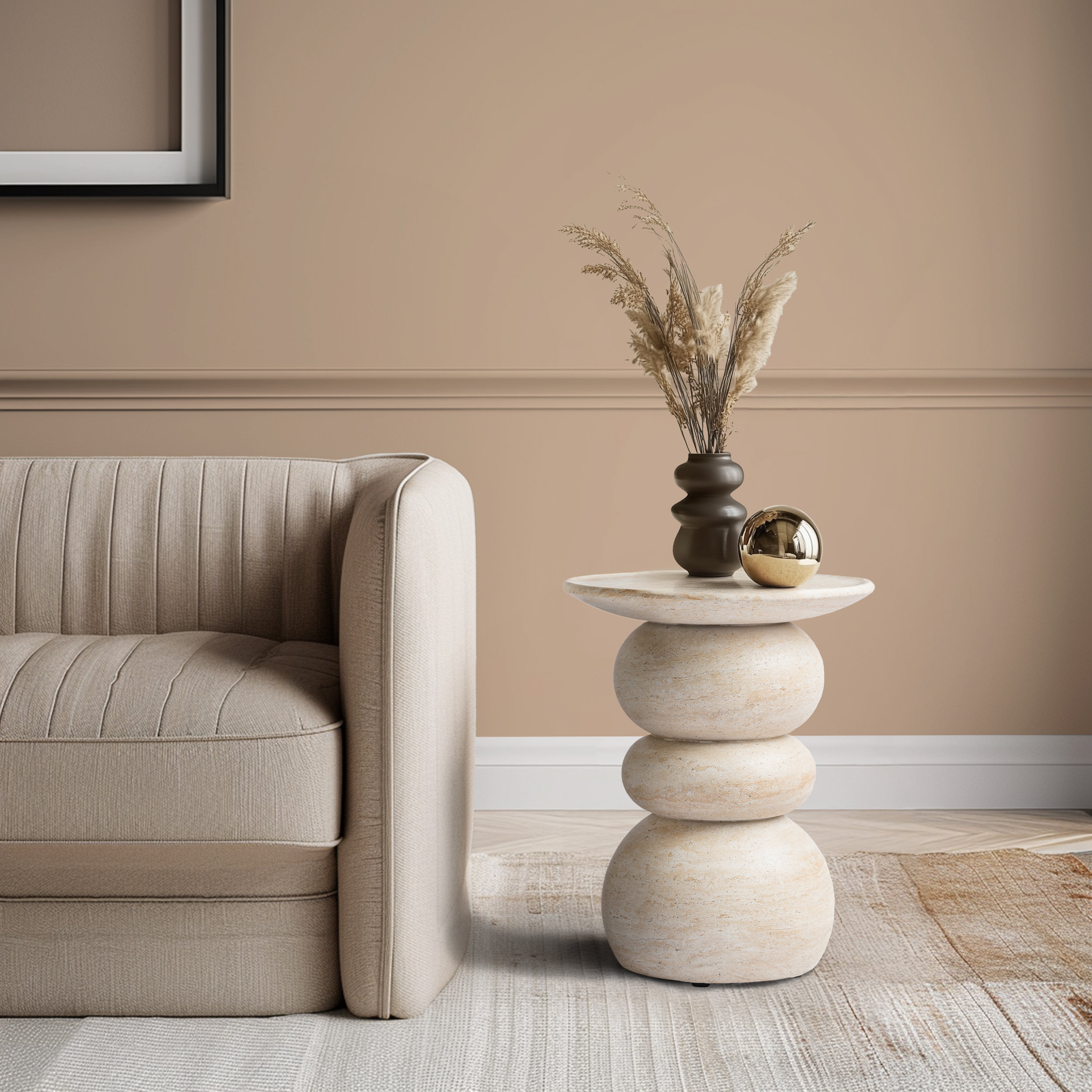 Studio London Elegant Silfi Travertine Effect Stool for Modern Home Bedroom