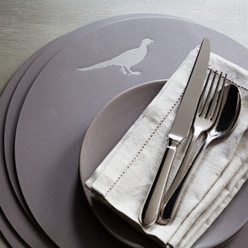 Leather Pheasant Placemats - Taupe/Silver - Set Of Four