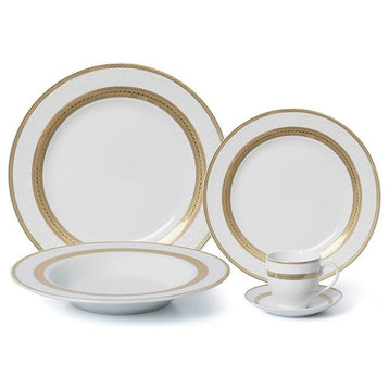 Royalty Porcelain 5-pc Dinner Set for 1, 24K Gold, Premium Bone China Porcelain