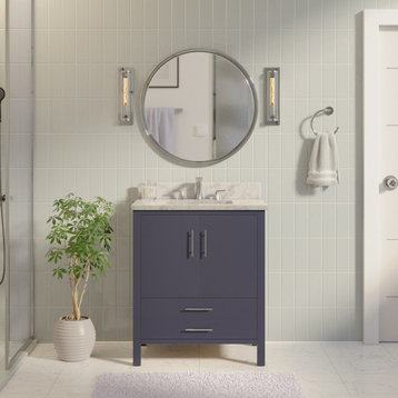 California 30" Bathroom Vanity, Marine Gray, Carrara Marble